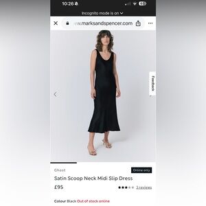 Ghost London black slip dress midi M